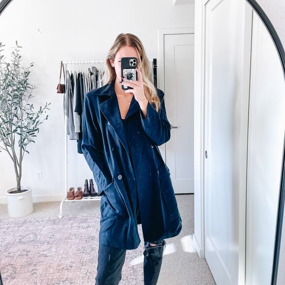 VINTAGE DKNY Navy Blue Double Breasted Coat - Picture 8 of 14